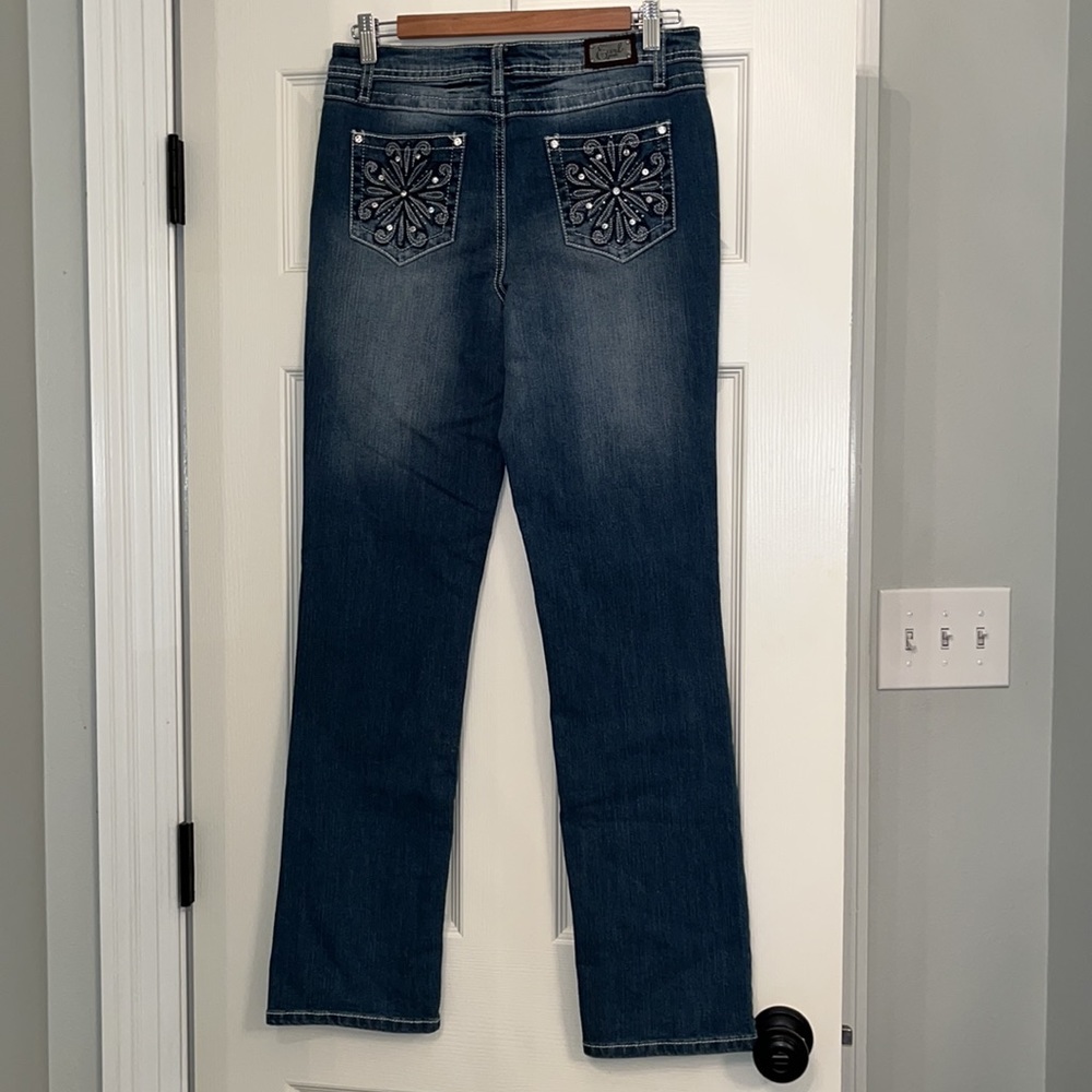 Earl Women’s Mid Rise Medium Wash Embellished Bootcut Jeans Sz 6 Western Bling